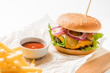 burger with french fries