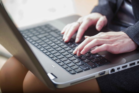 Business Woman Working Laptop On His Lap