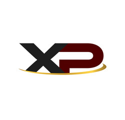 XP alphabet in grey and red with golden curve