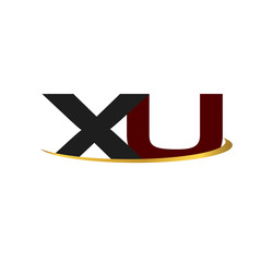 XU alphabet in grey and red with golden curve