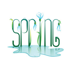 Spring Lettering Design. Color vector illustration.