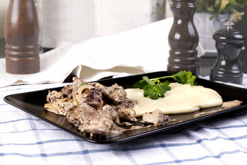 Beef Stroganoff with mashed celery.