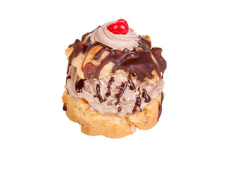 Chocolate Cream Puff – A chocolate cream puff on an isolated, white background with a clipping path.