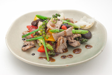 Dishes of Thailand and China international cuisine isolated on white