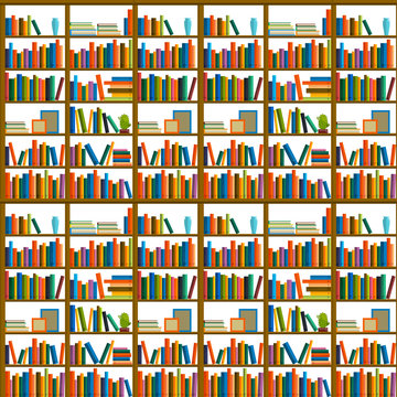 Library, bookstore - Seamless pattern with books on bookshelves.