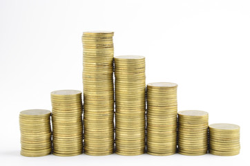 gold coins stack on white background