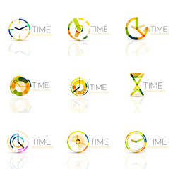 Linear time abstract logo set, connected multicolored segments