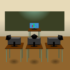 Distance learning computer class concept illustration