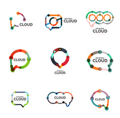Set of flat linear design speech cloud logos. Talk bubbles, modern geometric industrial thin line icons