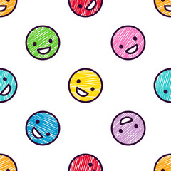 Smiling emoticons. Doodle seamless pattern.