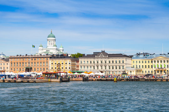 Finland, Classical Helsinki cityscape. Central quay