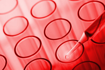 science laboratory test tubes in red tone