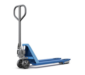 Hand pallet truck isolated on white background. 3d  illustration.