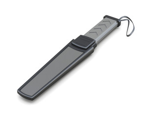 Hand held metal detector isolated on white background. 3d rendering.
