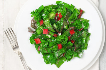 Leafy vegetables salad in plate