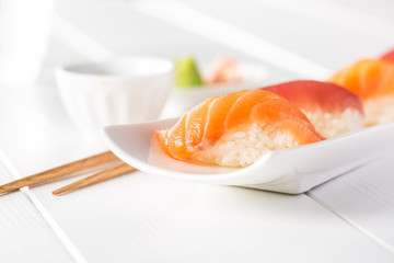 Salmon and tuna nigiri