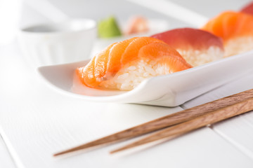 Salmon and tuna nigiri