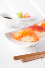 Salmon and tuna nigiri