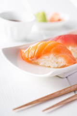 Salmon and tuna nigiri