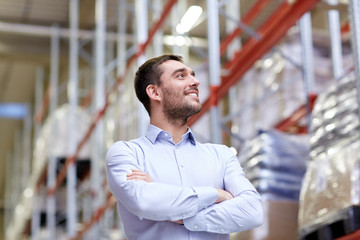 happy man at warehouse