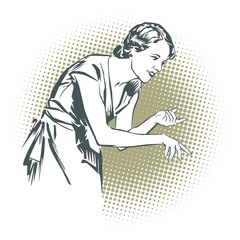 Stock illustration. People in retro style pop art and vintage advertising. Girl waitress.