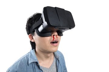 Asian man use VR glasses watching porn video