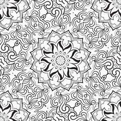 Black and white seamless abstract pattern, mandala.