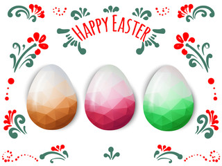 Colorful Easter eggs greeting. Polygonal vector design, low poly
