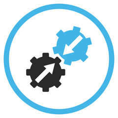 Gear Integration vector icon. Style is bicolor flat rounded iconic symbol, gear integration icon is drawn with blue and gray colors on a white background.