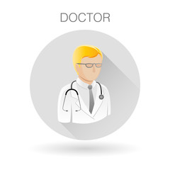 Doctor icon. Medical practitioner symbol. Physician sign. Doctor profile icon on light gray circle background. Vector illustration.