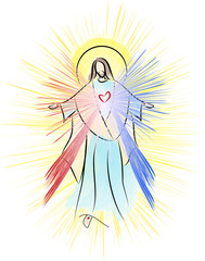 Jesus Christ, Sacred Heart Divine Mercy with rays. Vector color illustration.