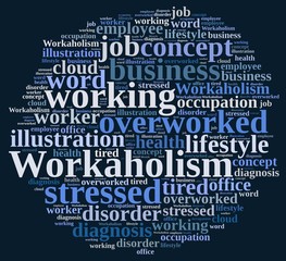 Word cloud on the subject of workaholism.
