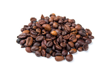 Roasted coffee beans on a white background