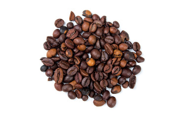 Roasted coffee beans on a white background