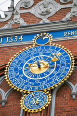 Detail of astronomical clock on the House of Blackheads, Riga, Latvia