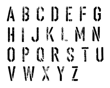 Grunge stencil alphabet vector set.