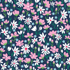 vector seamless bright hand drawn summer ditsy flower pattern, vibrant floral background allover print