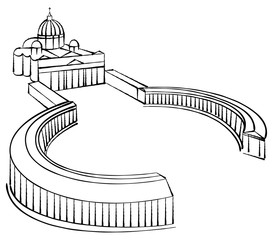 St Peter's basilica and square in Vatican, Rome.  Simple black and white abstract drawing