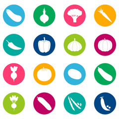Set of vegetable icons on color background, vector illustration