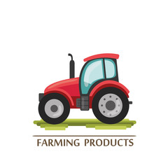 flat cartoon tractor. farmer production machine