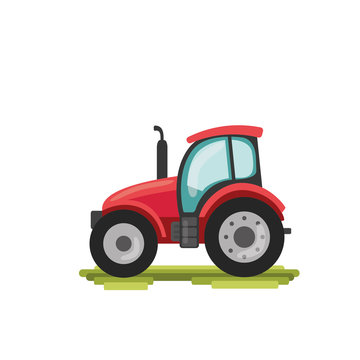 flat cartoon tractor. farmer production machine