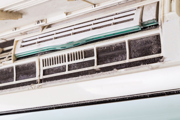 Dirty air conditioning unit full of dust and dirt on cooling coil