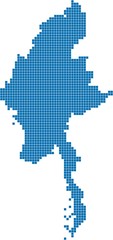 Fototapeta na wymiar Blue square shape Myanmar map on white background, vector illustration.