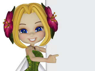 cartoon little fairy with a blank board