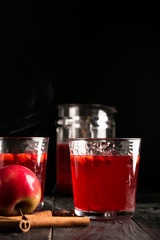 Hot mulled wine prepared with fruits and various spices