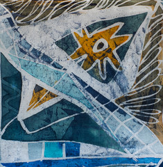 Star, hot batik, background texture, handmade on silk, abstract surrealism art