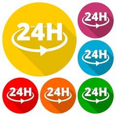 24 hours circular icons set with long shadow