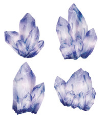 Amethyst crystal cluster in a hand drawn watercolor style - 105536722