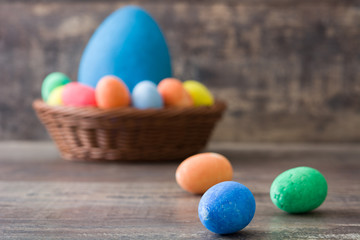 Fototapeta na wymiar Traditional Easter eggs in a basket 