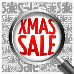XMAS SALE word cloud with magnifying glass, business concept